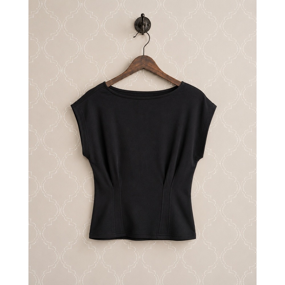Zenana Top Corset Waist Darted Boat Neck Black L